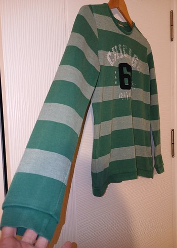 Yeşil Gri Çizgili Erkek Sweatshirt - Görsel 2