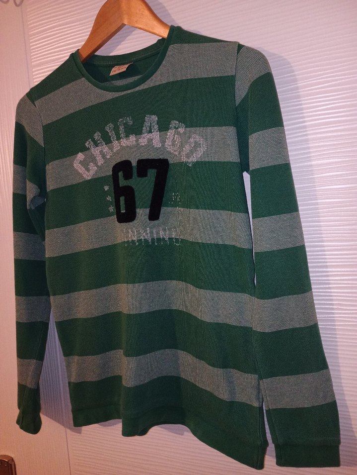 Yeşil Gri Çizgili Erkek Sweatshirt - Görsel 4