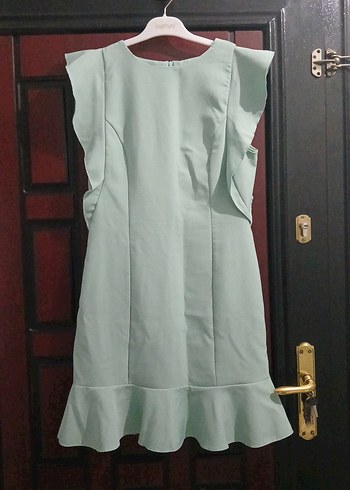 Beyaz Midi Kolsuz Fırfırlı Elbise - Görsel 2