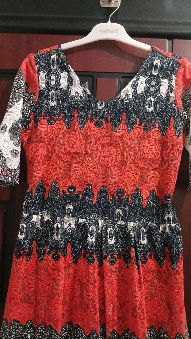 Renkli Bohem Midi Elbise Dantel Detaylı - Görsel 4