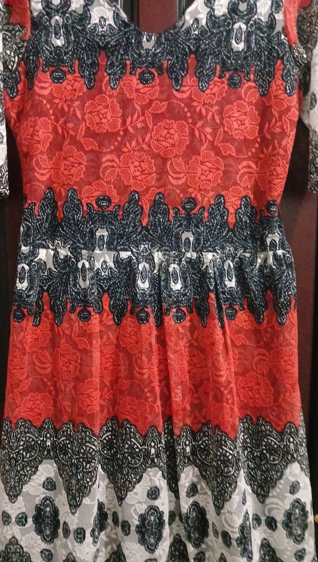 Renkli Bohem Midi Elbise Dantel Detaylı - Görsel 3