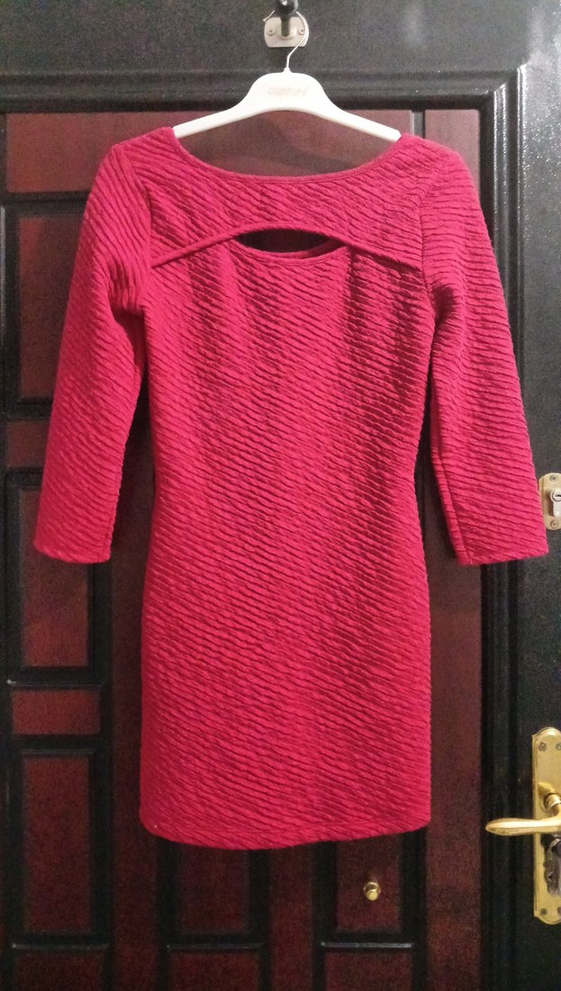 Pembe Triko Midi Elbise Uzun Kollu - Görsel 3