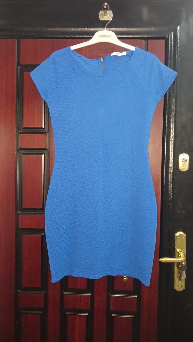 Mavi Kadın Kısa Kollu Kalem Elbise - Görsel 2