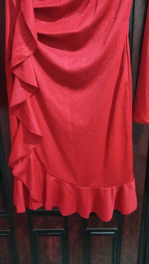 Kırmızı Drapeli V Yakalı Midi Elbise - Görsel 4