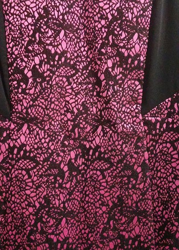 Pembe Yılan Desenli Dantelli Midi Elbise - Görsel 5