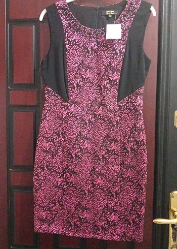 Pembe Yılan Desenli Dantelli Midi Elbise - Görsel 2