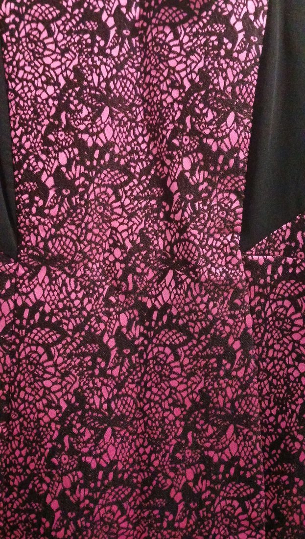 Pembe Yılan Desenli Dantelli Midi Elbise - Görsel 5