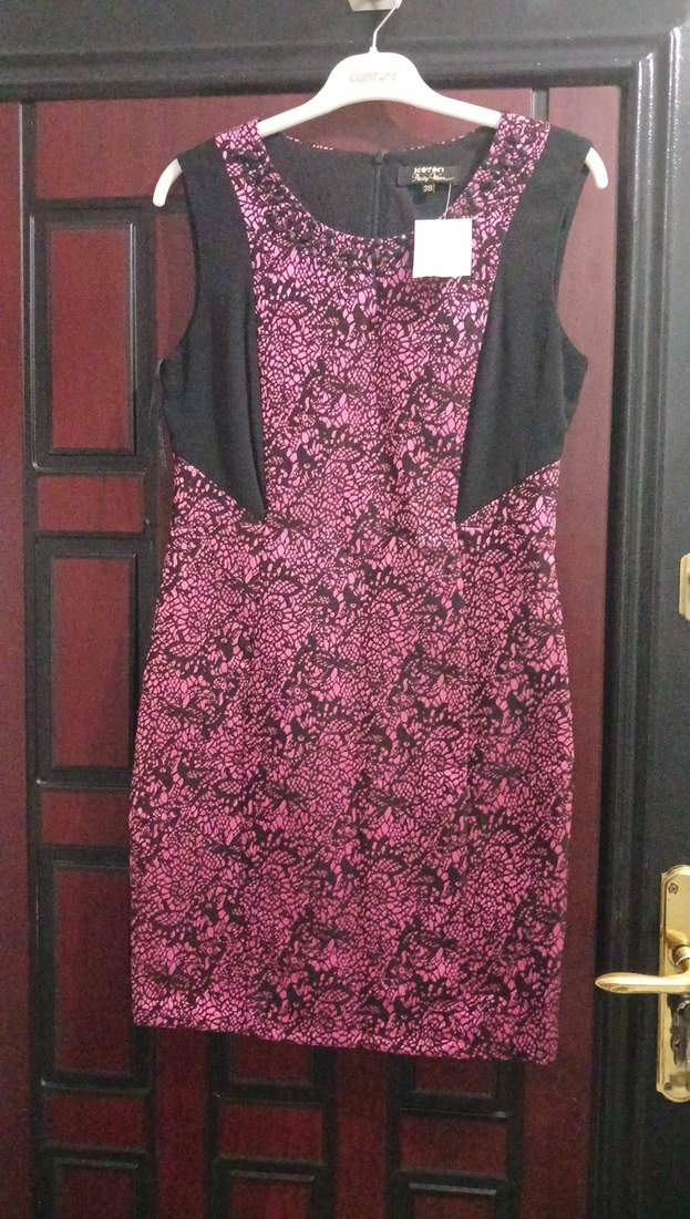 Pembe Yılan Desenli Dantelli Midi Elbise - Görsel 2