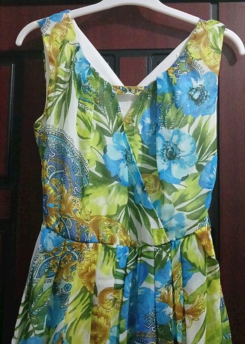 Çiçek Desenli V Yakalı Uzun Bohem Elbise - Görsel 4