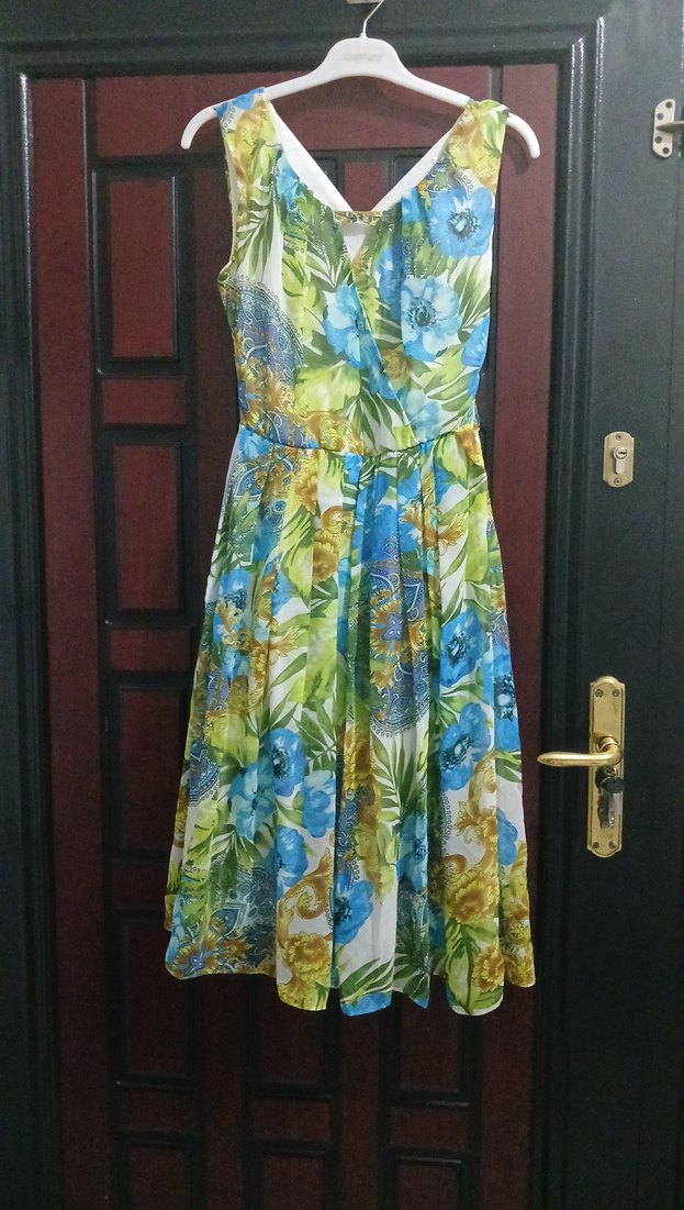 Çiçek Desenli V Yakalı Uzun Bohem Elbise - Görsel 2