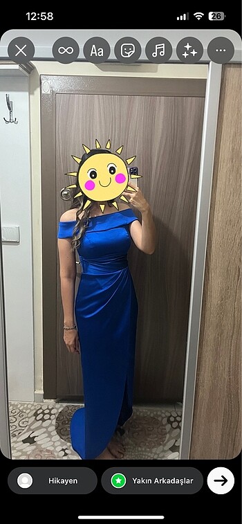 36 Beden lacivert Renk Saks mavisi saten abiye elbise
