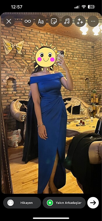 Diğer Saks mavisi saten abiye elbise