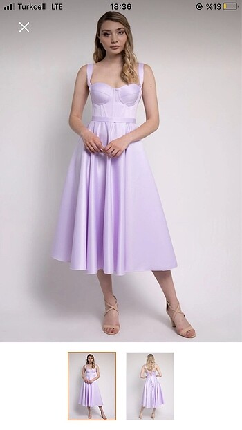 lila midi boy saten elbise