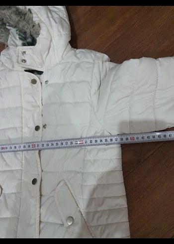 çıtçıtlı Beyaz Midi kız çocuk Kışlık Mont - Görsel 7