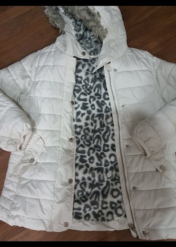 çıtçıtlı Beyaz Midi kız çocuk Kışlık Mont - Görsel 5