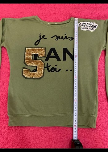 Kız Çocuk haki Uzun Kollu Payetli Sweatshirt - Görsel 2