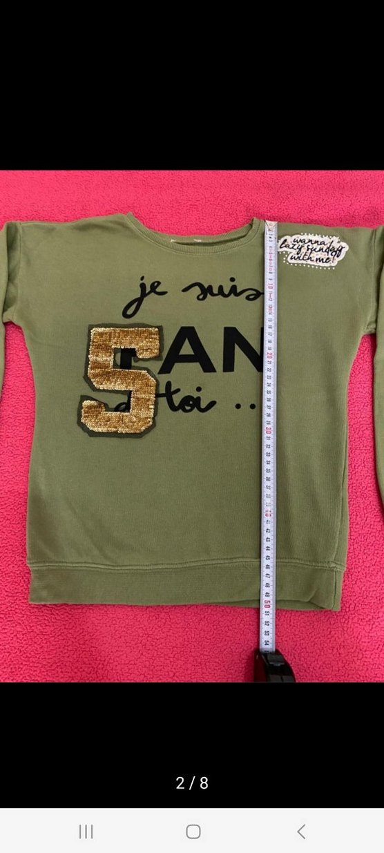 Kız Çocuk haki Uzun Kollu Payetli Sweatshirt - Görsel 2