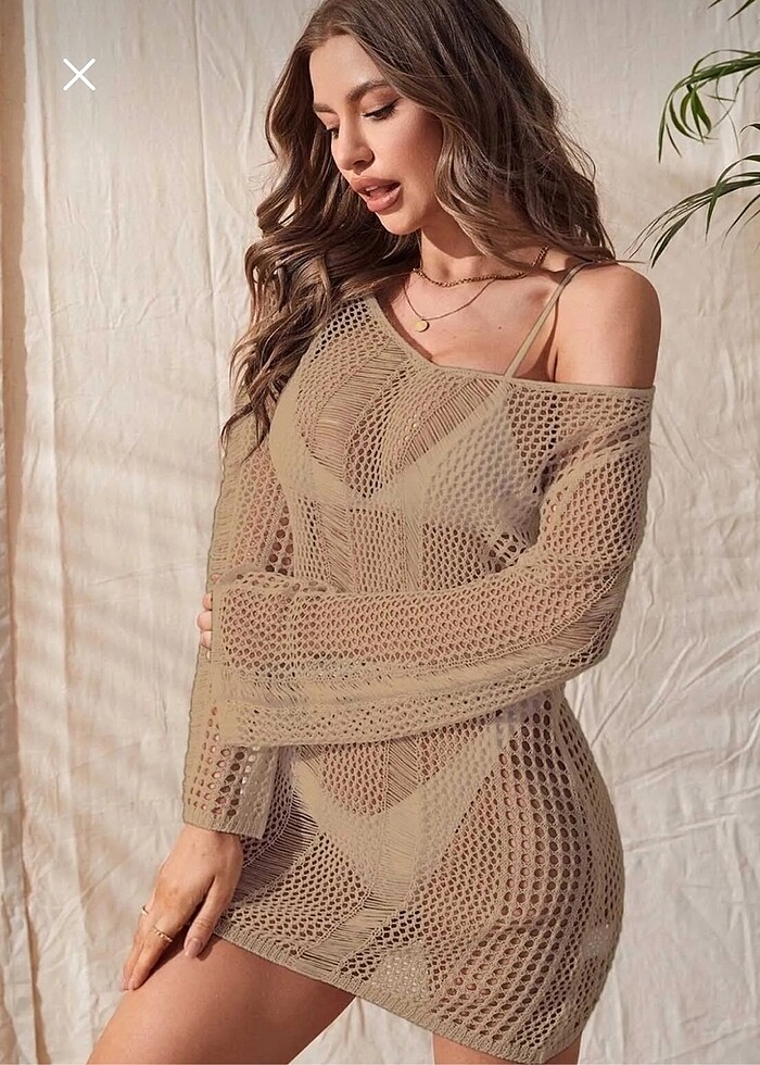 Örme Uzun Kollu Pareo Plaj Elbisesi - Görsel 3