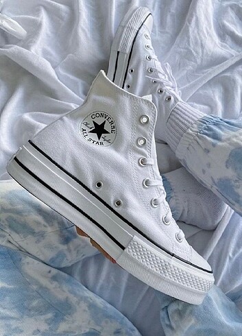 38 numara Beyaz Converse platform taban 4cm