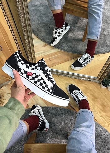 37 numara siyah damalı Vans old school sıfır ürün 