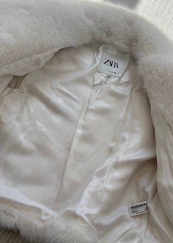 Zara Zara Kadın Beyaz Midi Suni Kürk peluş Ceket mont