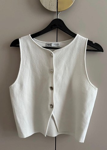 Zara Düğmeli Beyaz Kadın triko Yelek bluz