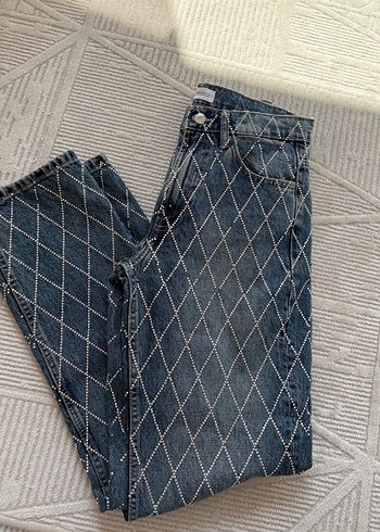 Zara taşlı kot mavi jean Pantolon