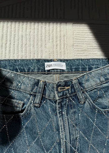 s Beden Zara taşlı kot mavi jean Pantolon