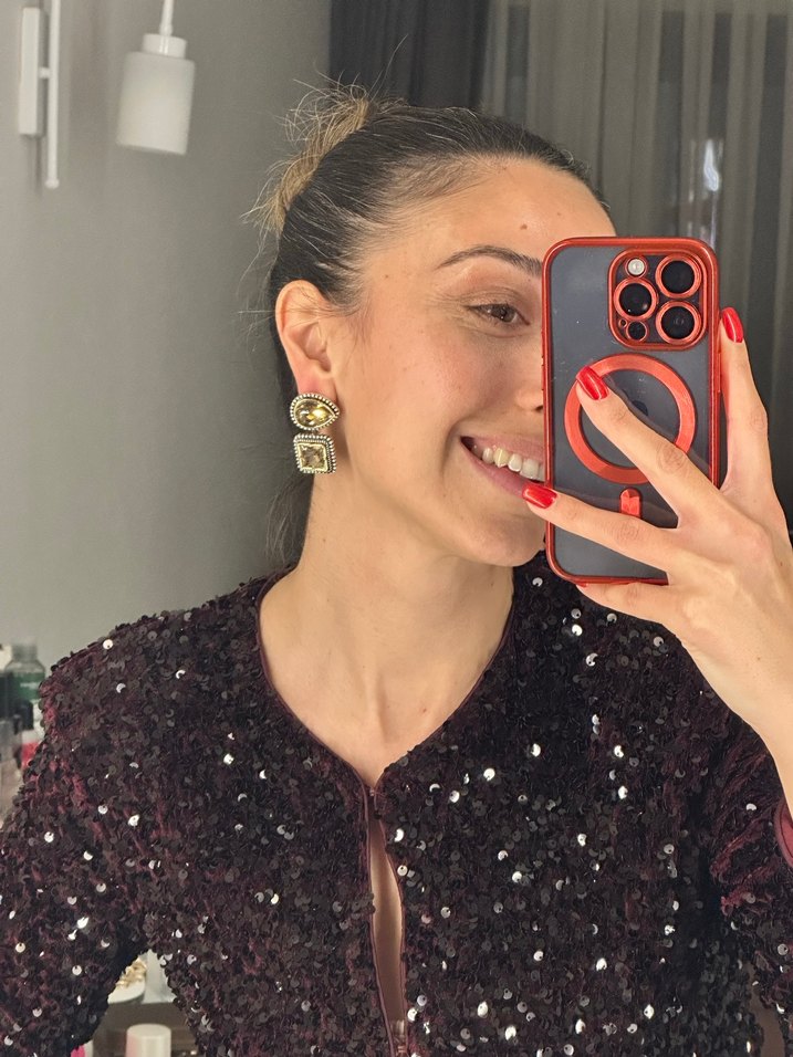 Parlak taşlı küpe - Görsel 2