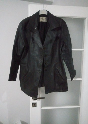 Düğmeli Siyah Deri Kadın Ceket - Görsel 4