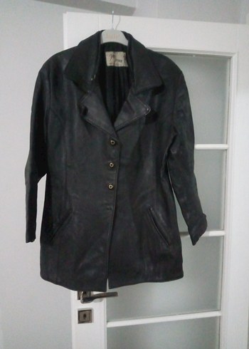 Düğmeli Siyah Deri Kadın Ceket - Görsel 7