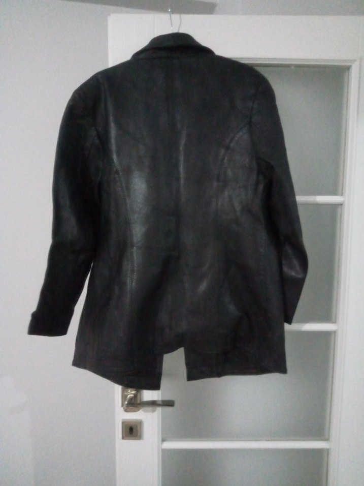 Düğmeli Siyah Deri Kadın Ceket - Görsel 5