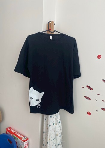 Siyah Baskılı Sokak Stili Kedi Tişörtü - Görsel 6