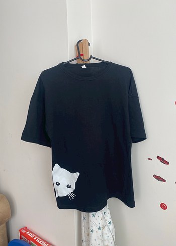 Siyah Baskılı Sokak Stili Kedi Tişörtü - Görsel 12