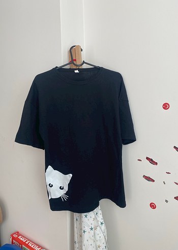 Siyah Baskılı Sokak Stili Kedi Tişörtü - Görsel 14