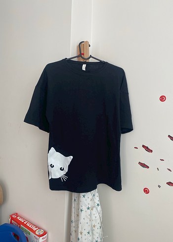 Siyah Baskılı Sokak Stili Kedi Tişörtü - Görsel 7