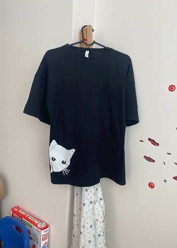 Siyah Baskılı Sokak Stili Kedi Tişörtü - Görsel 4