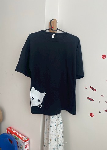 Siyah Baskılı Sokak Stili Kedi Tişörtü - Görsel 10