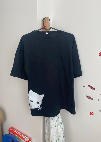 Siyah Baskılı Sokak Stili Kedi Tişörtü - Görsel 13