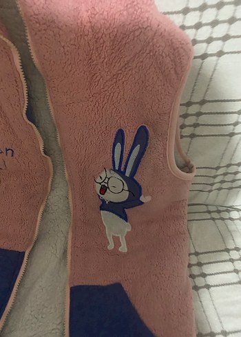 Kız Çocuk Pembe Örme Polar Yelek - Görsel 5