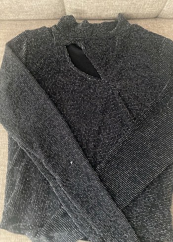 Gri Düğmeli Kadın elasten Kazak - Görsel 8