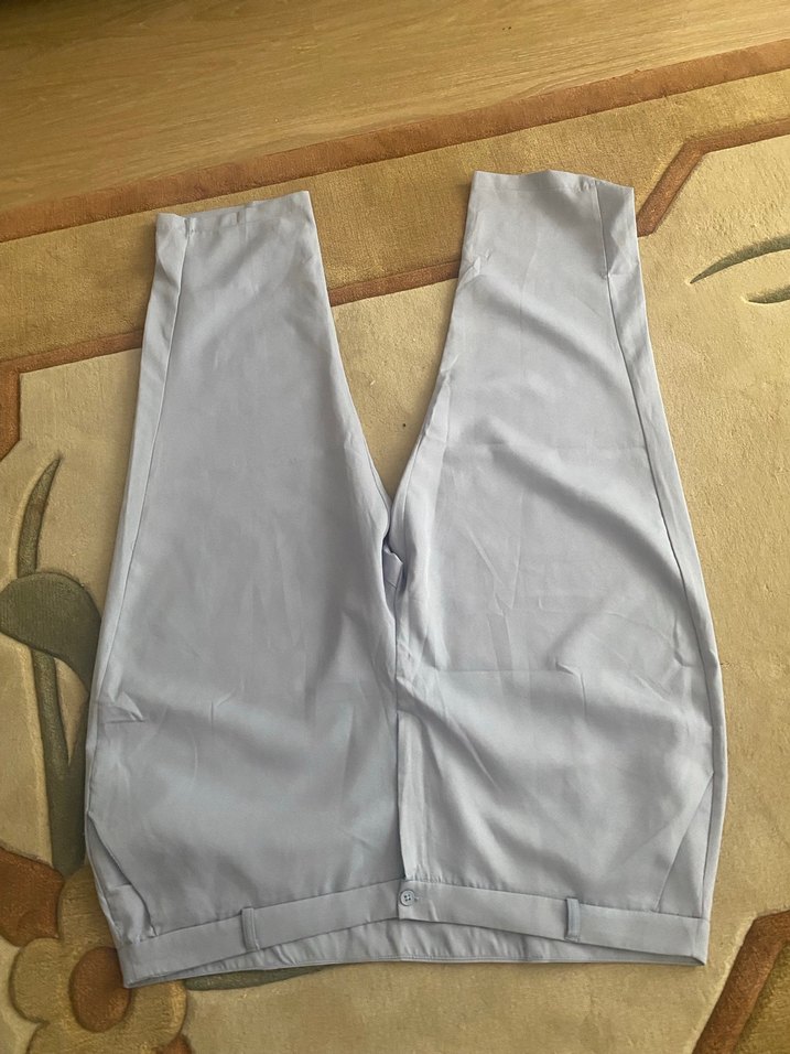 Açık mavi büyük beden Kadın Midi Kumaş Pantolon - Görsel 2