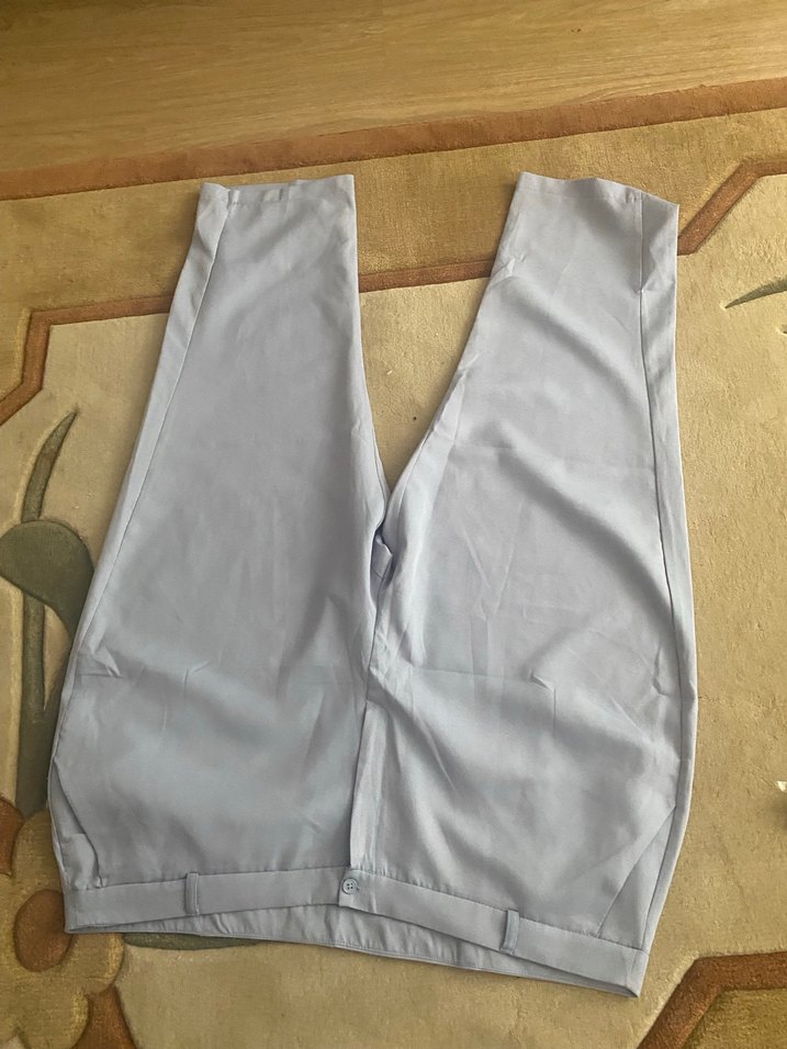 Açık mavi büyük beden Kadın Midi Kumaş Pantolon - Görsel 4