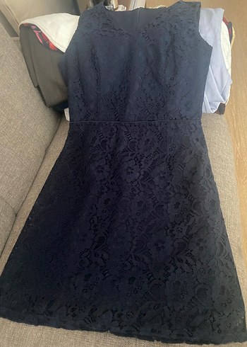 Lacivert Dantelli Midi Kadın Elbise - Görsel 3