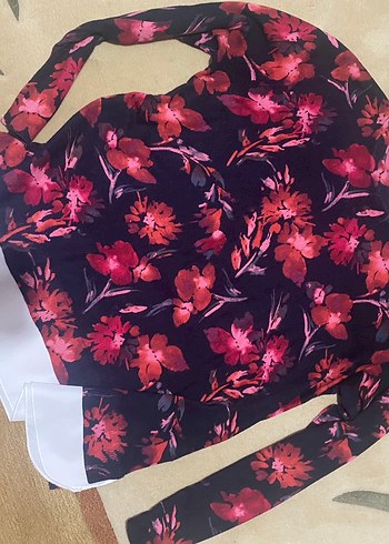 Bordo Çiçek Desenli Bohem örgü penye Bluz - Görsel 8