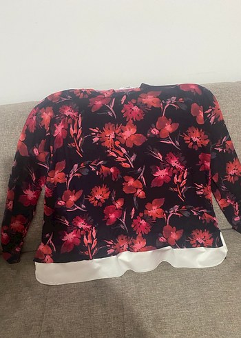 Bordo Çiçek Desenli Bohem örgü penye Bluz - Görsel 4