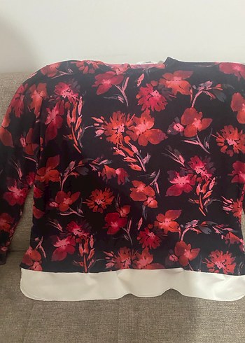 Bordo Çiçek Desenli Bohem örgü penye Bluz - Görsel 9