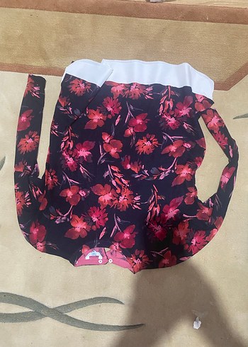 Bordo Çiçek Desenli Bohem örgü penye Bluz - Görsel 6