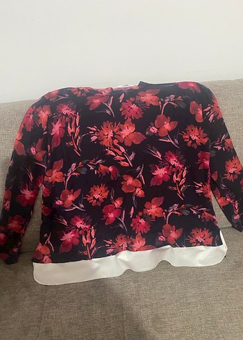 Bordo Çiçek Desenli Bohem örgü penye Bluz - Görsel 5