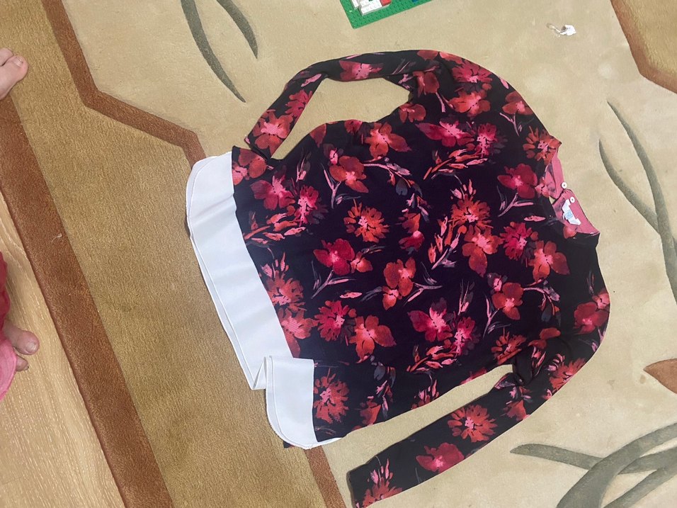 Bordo Çiçek Desenli Bohem örgü penye Bluz - Görsel 3